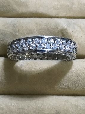 Sparkling White Cz Pave Eternity Ring - Sterling Silver Size 7 Signed Unknown De